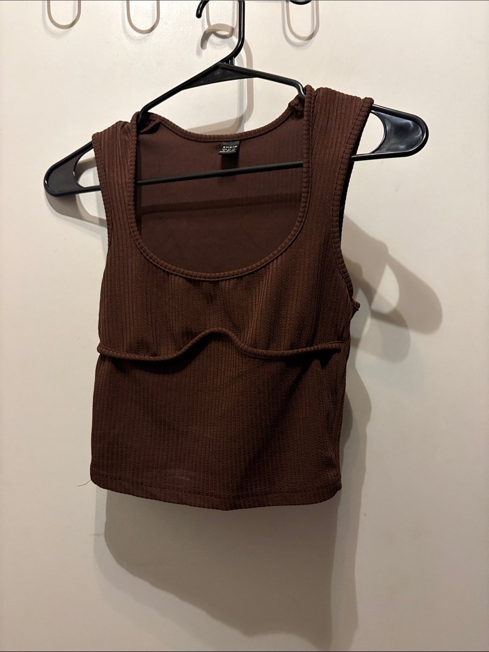 SHEIN Women's Brown Ribbed Scoop Neck Crop Tank Top Size Small Y2K
